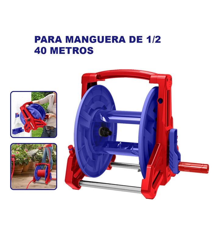Porta Rollo Enrolla Enrollador de Mangueras Jardín Jardinería 1/2" x 40mts Emtop EHHR40122