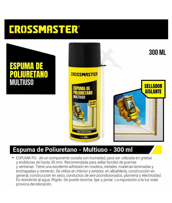 Espuma Expansiva de Poliuretano 300ml en Aerosol Crossmaster 9936750 - Imagen 2