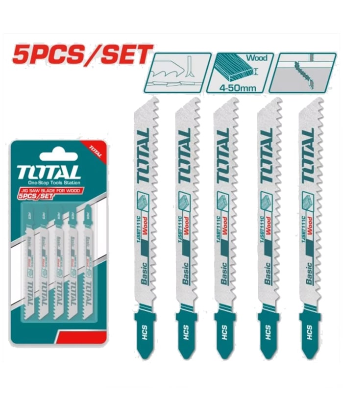 Juego Set Kit 5 Hojas de Sierra Caladora Para Madera 74mm Total TJSBT111C