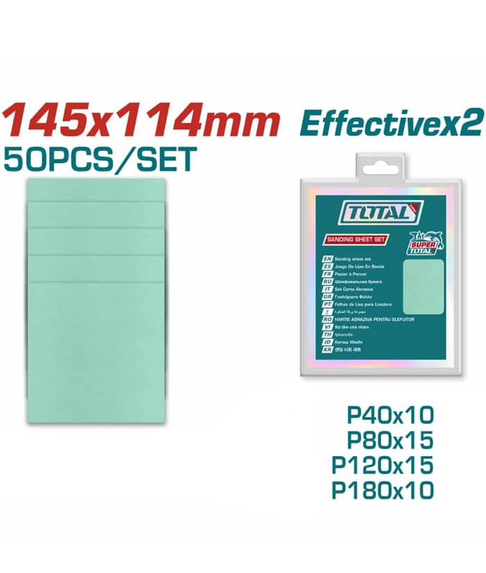 Juego Set Kit 50 Lijas Para Lijadora Orbital 145 x 114mm Total TAC145115