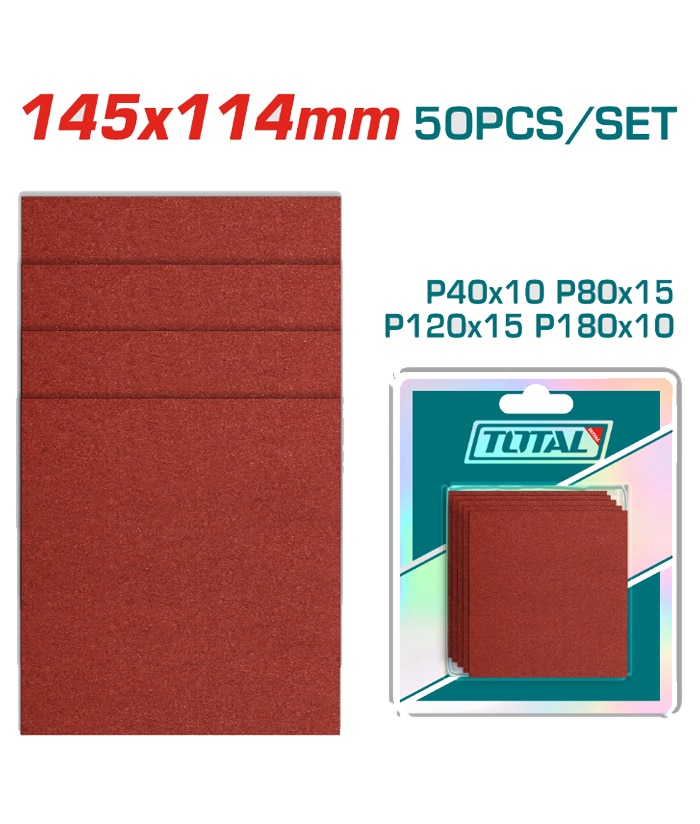 Juego Set Kit 50 Lijas Para Lijadora Orbital 145 x 114mm Total TAC749141121
