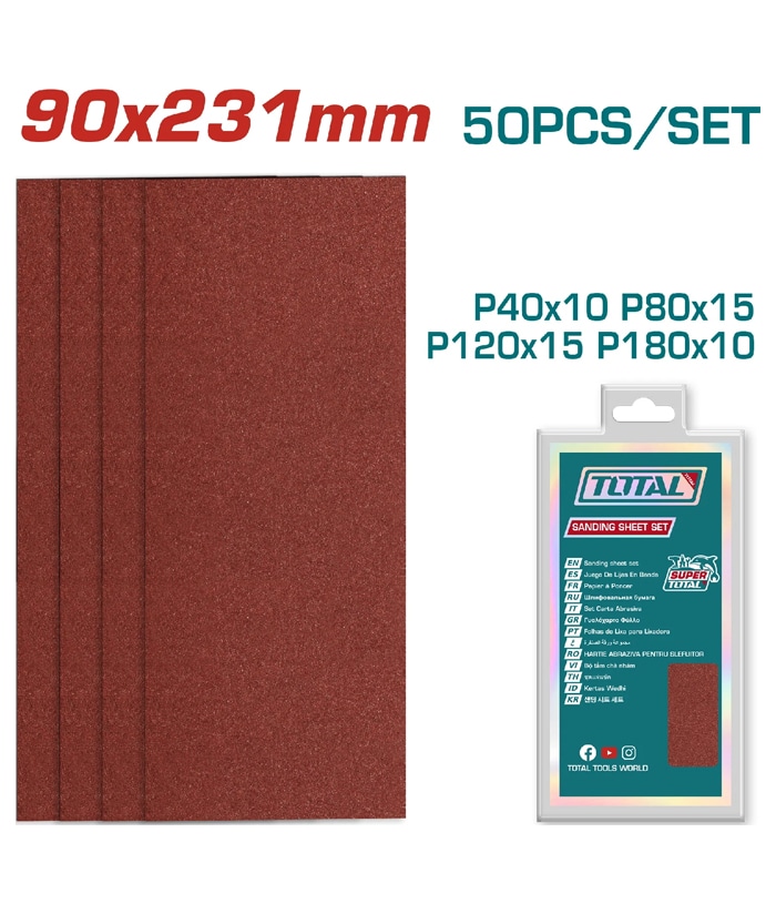 Juego Set Kit 50 Lijas Para Lijadora Orbital 90 x 231mm Total TAC7492412