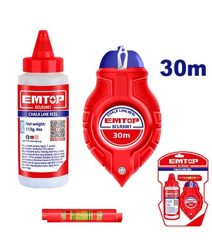 Juego Set Kit Marcador Chocla de Tiza Con Nivel 30mts Emtop ECLR3001