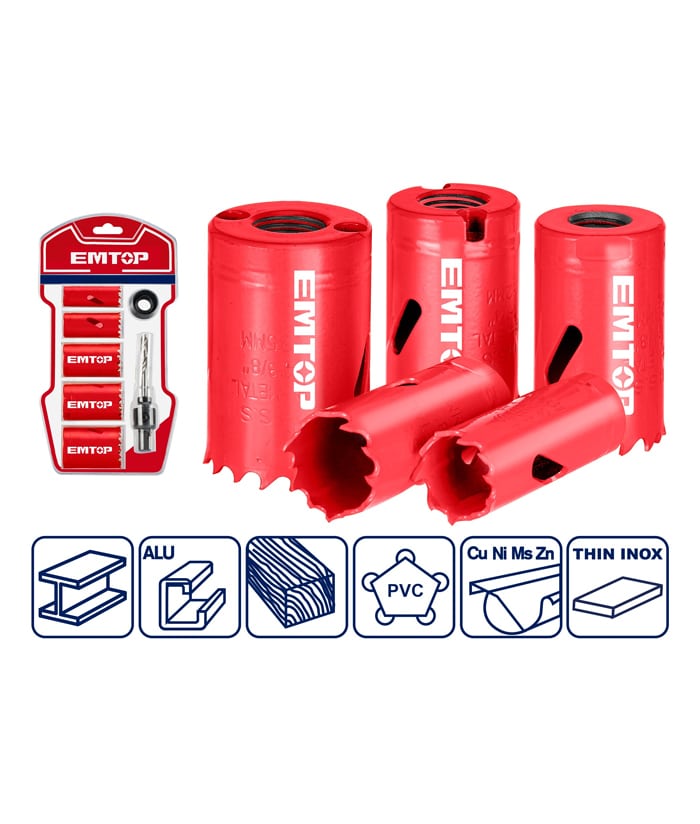 Juego Set Kit Mechas Bimetálicas Con Soporte Hexagonal 22-39mm x 7pzs Emtop EHSW0071