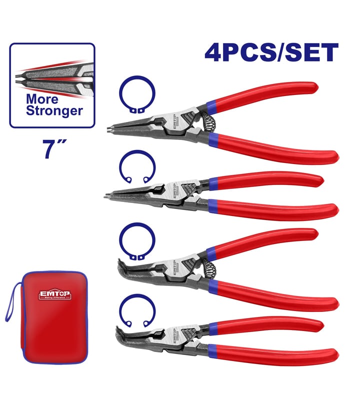 Juego Set Kit Pinzas Seeger 180mm x 4pzs Con Estuche Emtop EPLSC7411