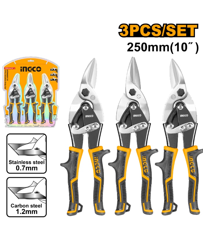 Juego Set Kit Tijeras de Aviación Chapa Chapista Corte Derecha - Izquierda - Recta 250mm (10") Ingco HTSNK0110