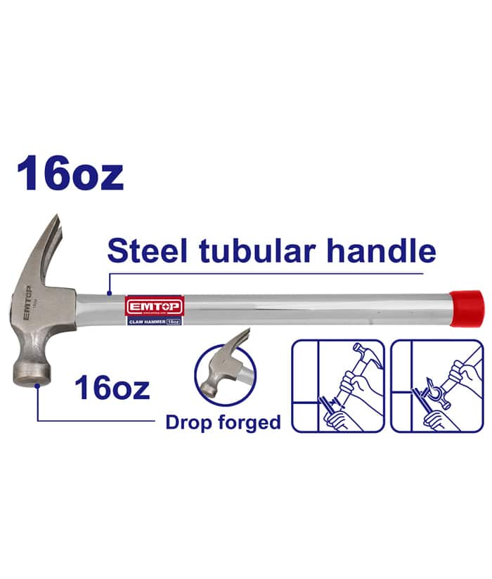 Martillo Carpintero Cabo Tubular 450gr Emtop EMHM336G