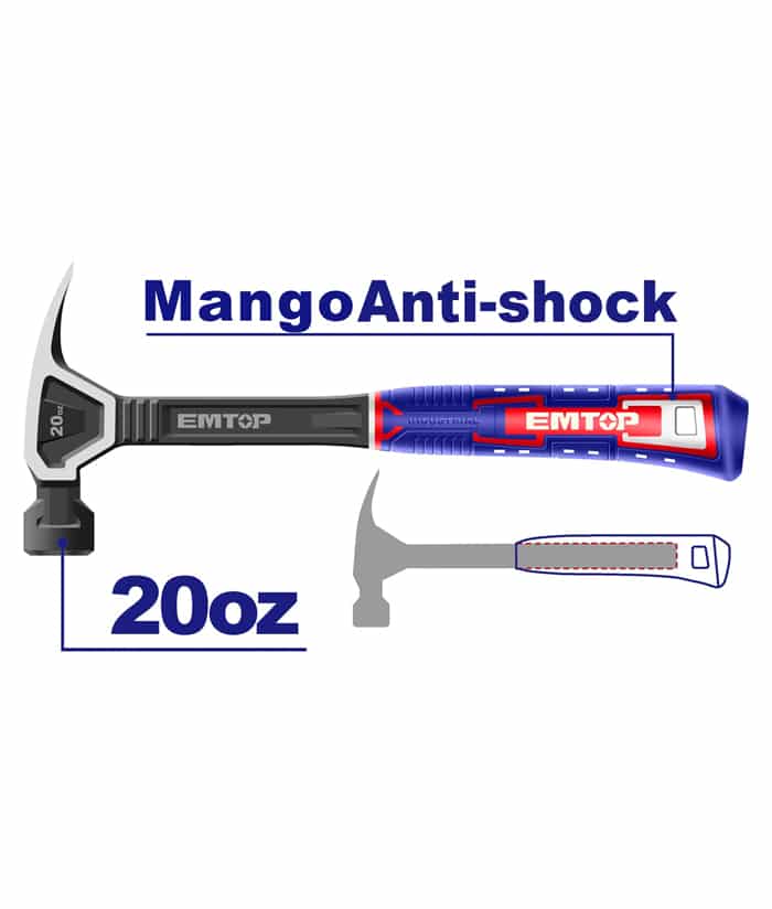 Martillo Techista Forjado 560grs Cabo Acero Imán Para Clavo Emtop EHAMCH2020