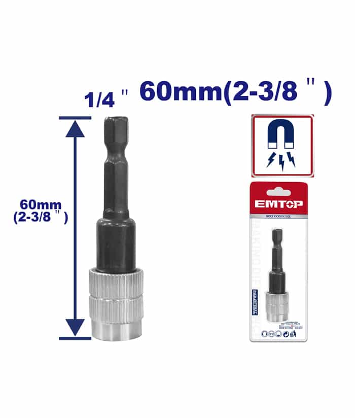 Sujetador Adaptador Porta Puntas MagnéticoCon Desbloqueo 1/4″ Para Taladro Atornillador Emtop ESBH0606
