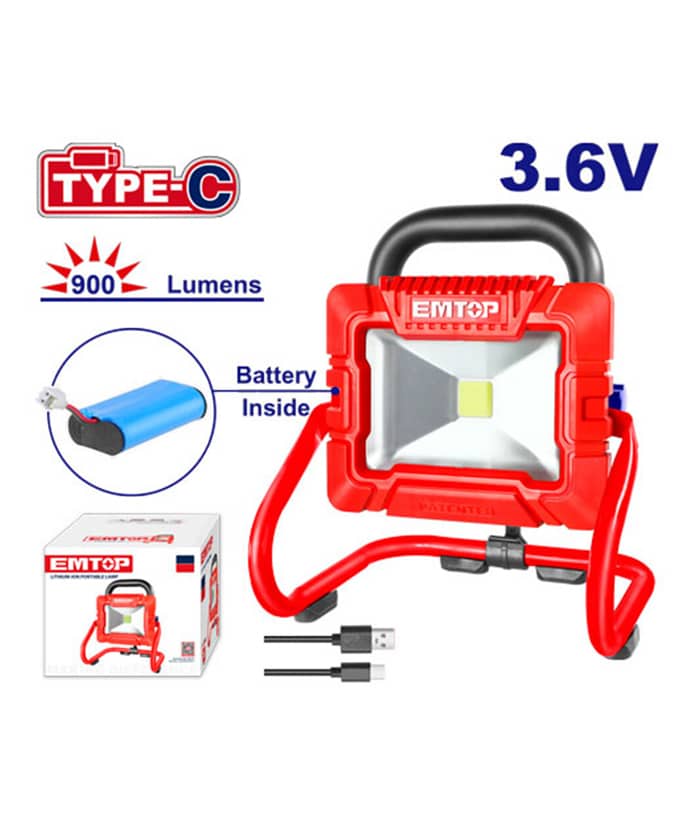 Reflector Linterna Luz Lámpara Led a Batería Inalámbrica 900 Lúmenes 3.6V USB Emtop ELWL4415