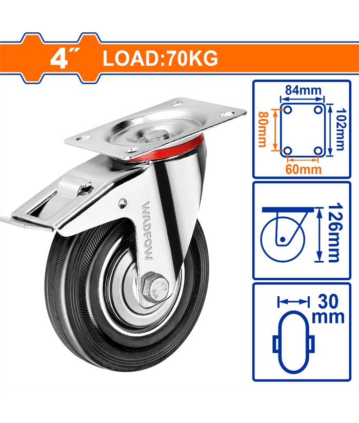 Rueda Giratoria Con Freno 4" Hasta 70ks Wadfow WJL3343
