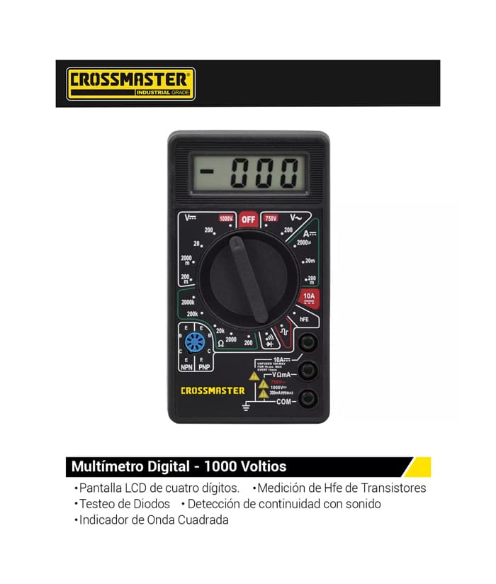 Tester Multímetro Digital MD-63 1000V Crossmaster 9936583 - Imagen 2