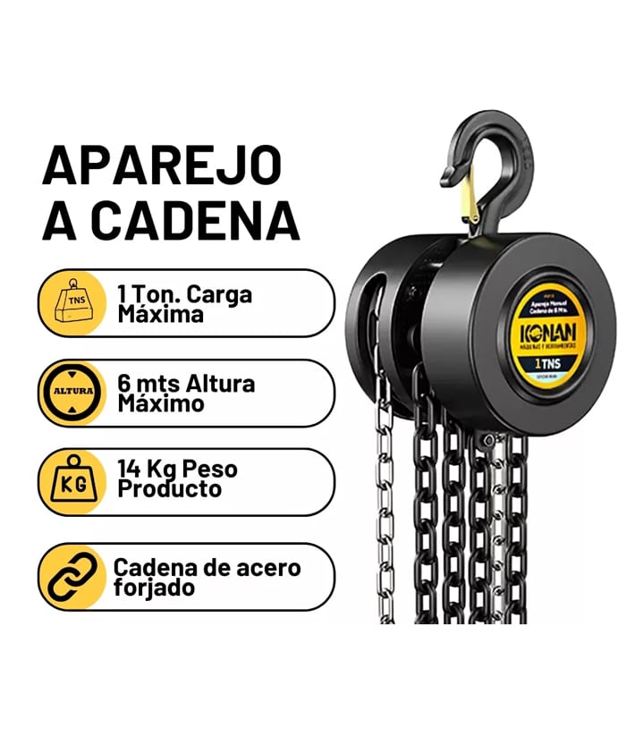 Aparejo a Cadena 1 TON 6mts Konan TKAP/16 - Imagen 2