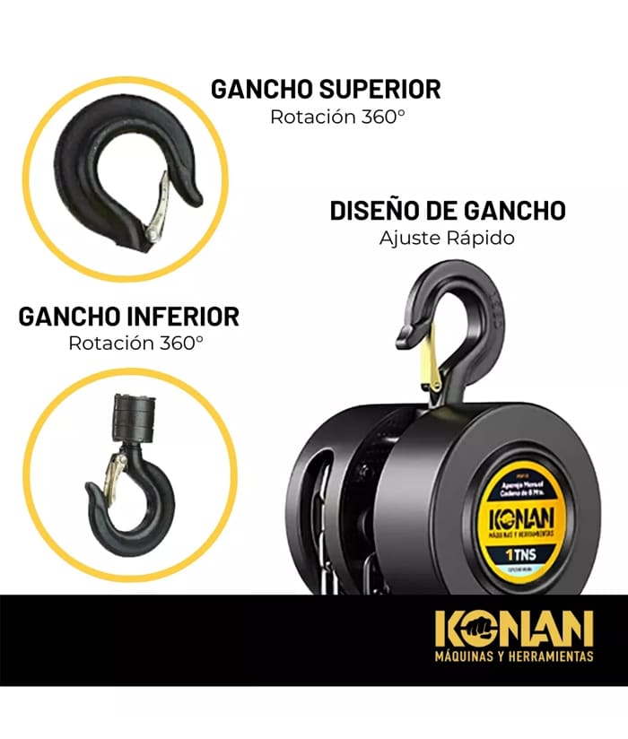 Aparejo a Cadena 1 TON 6mts Konan TKAP/16 - Imagen 3