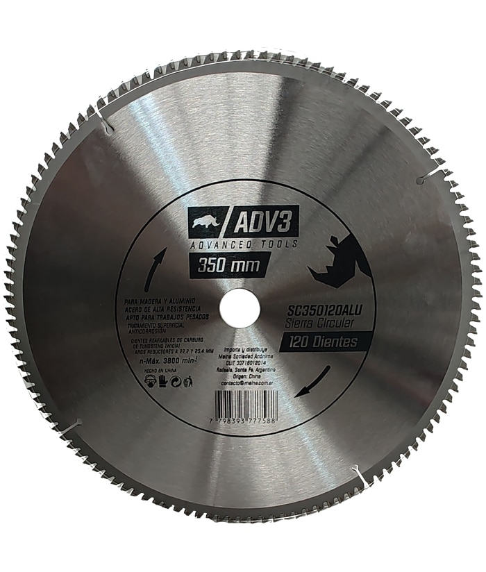 Disco Sierra Circular 8" 350mm 120 Dientes Para Madera Aluminio ADV3 SC350120ALU