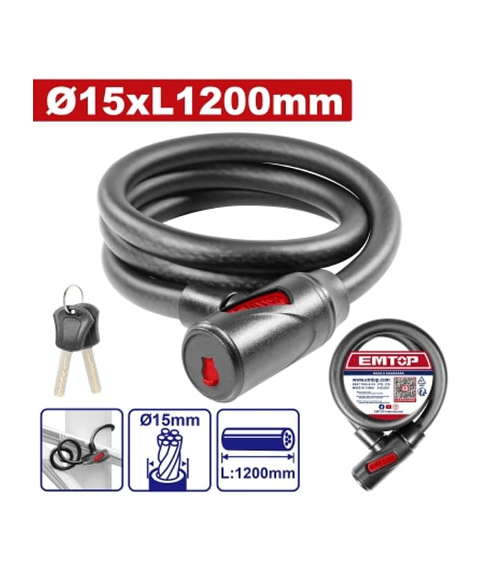 Eslinga Cadena de Seguridad Bicicleta Moto 15 x 1200mm 2 Llaves Emtop EBK151201