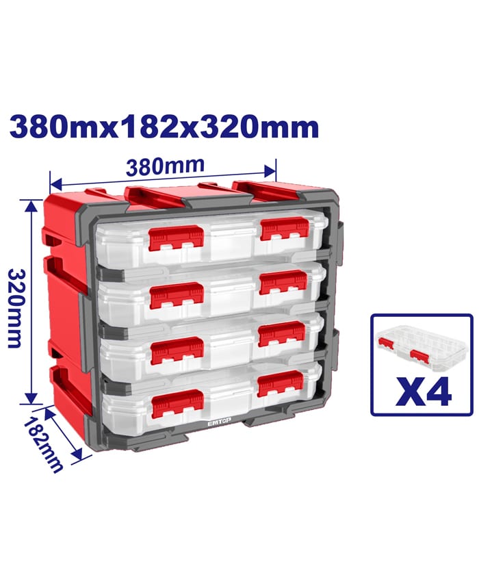 Organizador Modular 4pzs 380 x 182 x 320mm Emtop EMTB8344
