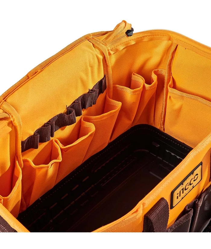 Bolso Porta Herramientas Base Rígida 16" Ingco Naranja/Amarillo HTBG10 - Imagen 2