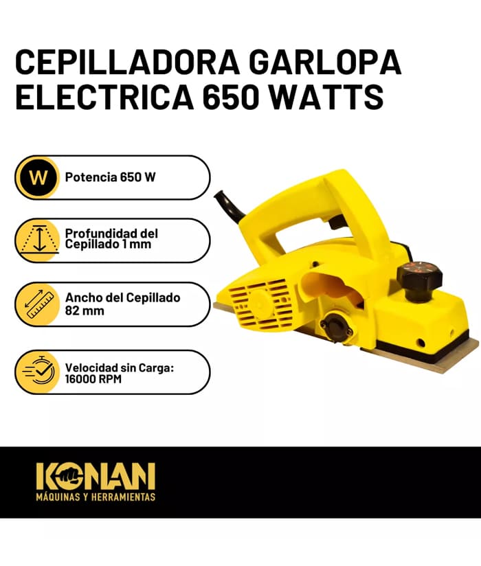 Cepillo Cepilladora Garlopa Rebajadora de Mano Eléctrica Eléctrico 650W Konan KCP/650 - Imagen 3