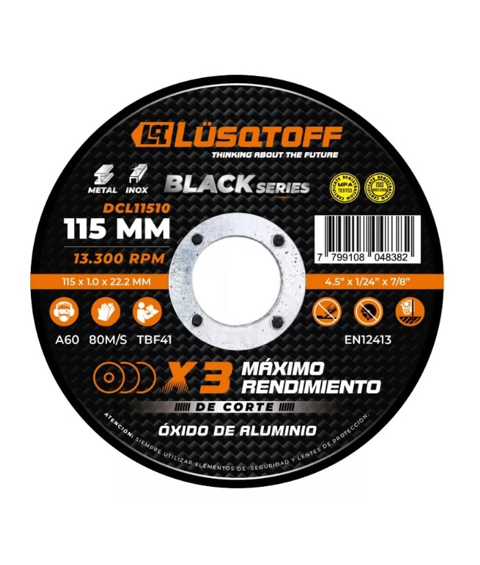 Disco de Corte Para Acero Inoxidable Metal 115mm x 1,0mm Lusqtoff DCL11510