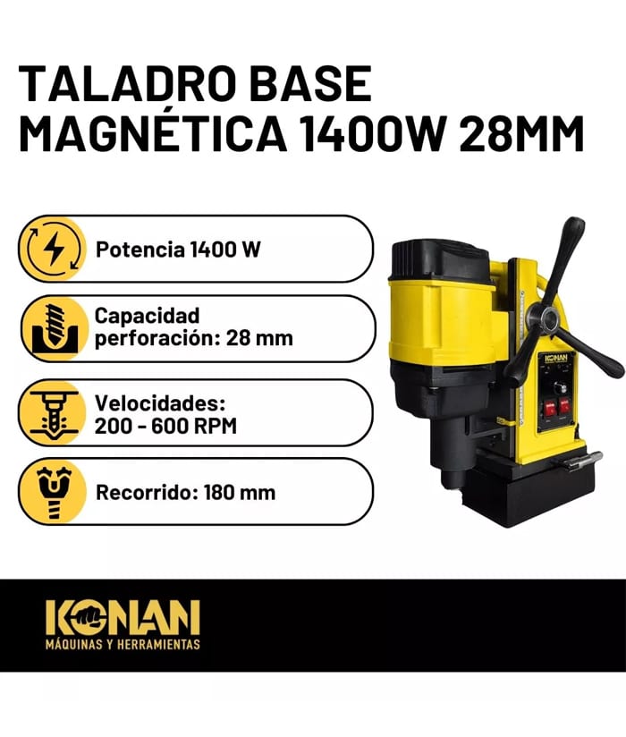 Taladro Eléctrico Base Magnética 1400W 28mm Konan KTBM/1400 - Imagen 3