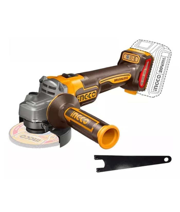 Amoladora Angular a Batería Inalámbrica 115mm 20V Brushless Motor Ingco Naranja/Amarillo CAGLI21154