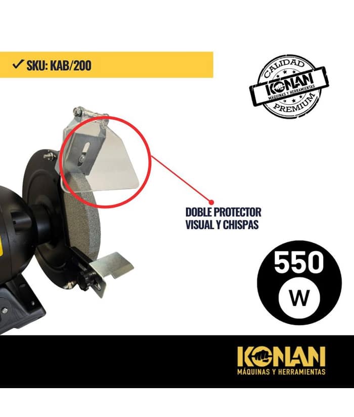 Amoladora de Banco Eléctrica 550W 200mm 8" + 2 Piedras Abrasivas Konan KAB/200 - Imagen 3