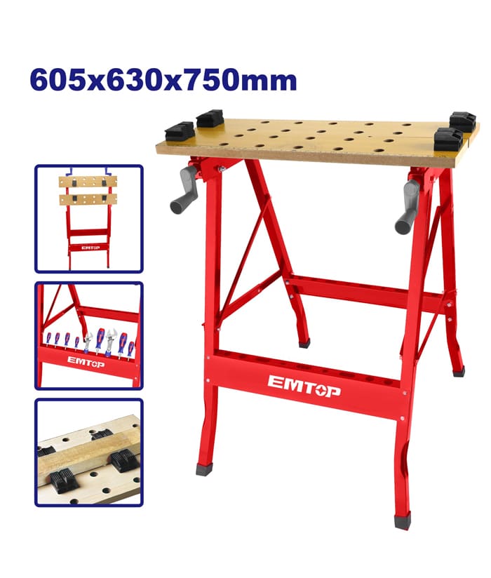 Banco Banqueta de Trabajo Plegable 100kgs Emtop Rojo/Azul EMWE1525