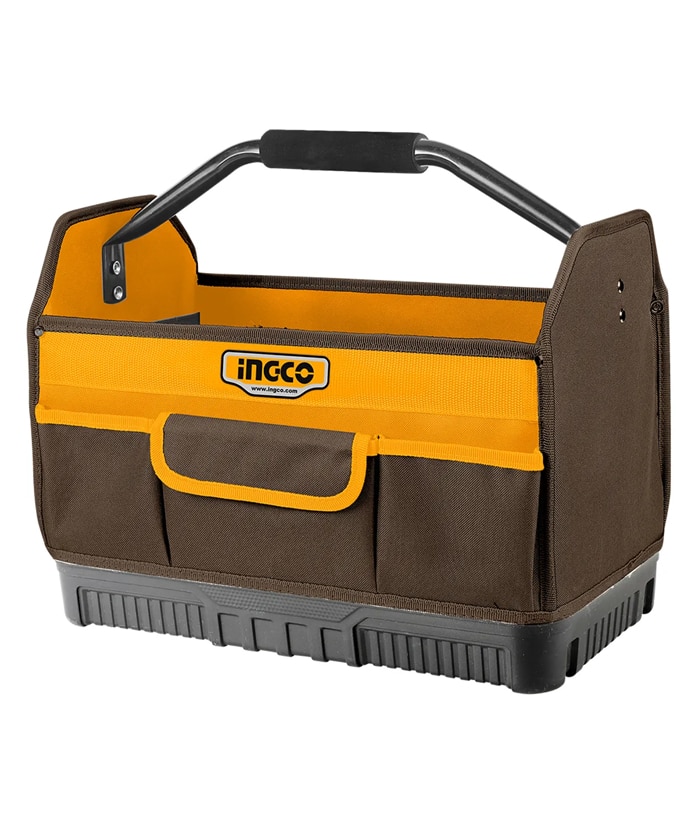 Bolso Abierto Porta Herramientas Base Rígida 16″ Hasta 15kg Ingco Naranja/Amarillo HTBGL04 - Imagen 2