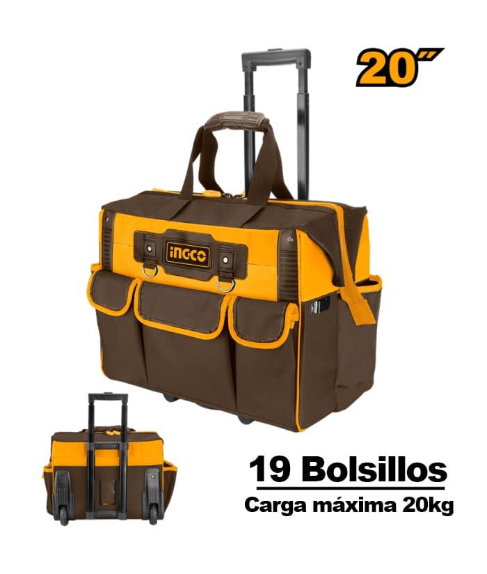 Bolso Porta Herramientas Reforzada 20" Con Ruedas Hasta 20kg Ingco Naranja/Amarillo HRRTB2015