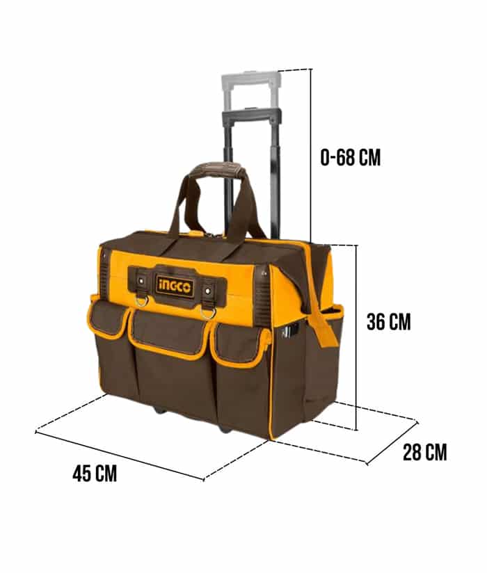 Bolso Porta Herramientas Reforzada 20" Con Ruedas Hasta 20kg Ingco Naranja/Amarillo HRRTB2015 - Imagen 2