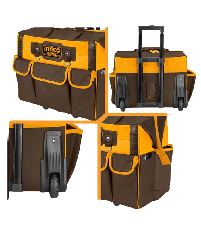 Bolso Porta Herramientas Reforzada 20" Con Ruedas Hasta 20kg Ingco Naranja/Amarillo HRRTB2015 - Imagen 3