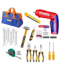 Juego Set Kit Atornillador A Batería + Bolso + Pinzas + Alicate + Cutter + Destornilladores + Cinta Métrica + 6 Llaves Combinadas
