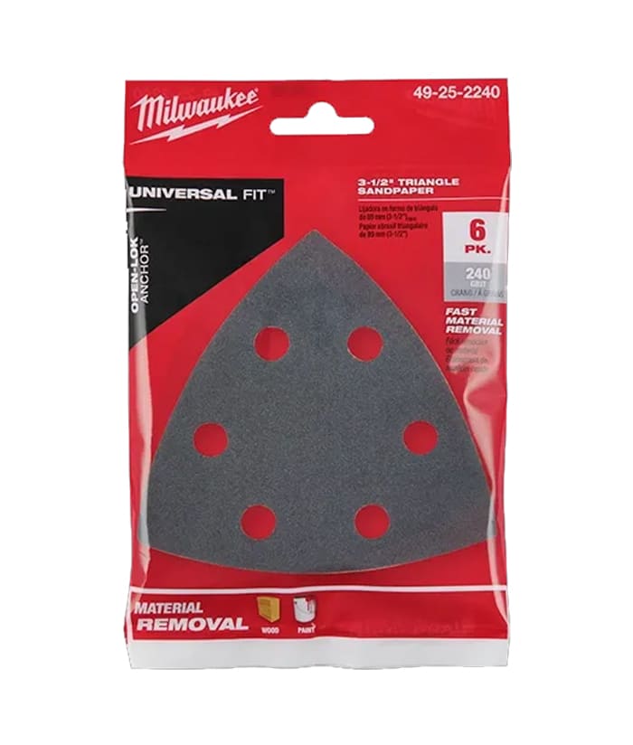 Hoja de Lija Tipo Delta Grano 240 x6 Accesorio Para Sierra Oscilatoria Oscilante Multifunción Multiuso Multimaterial Multiherramienta Multimateriales Multiconstrucción Multiusos Multipropósito Milwaukee 49-25-2240