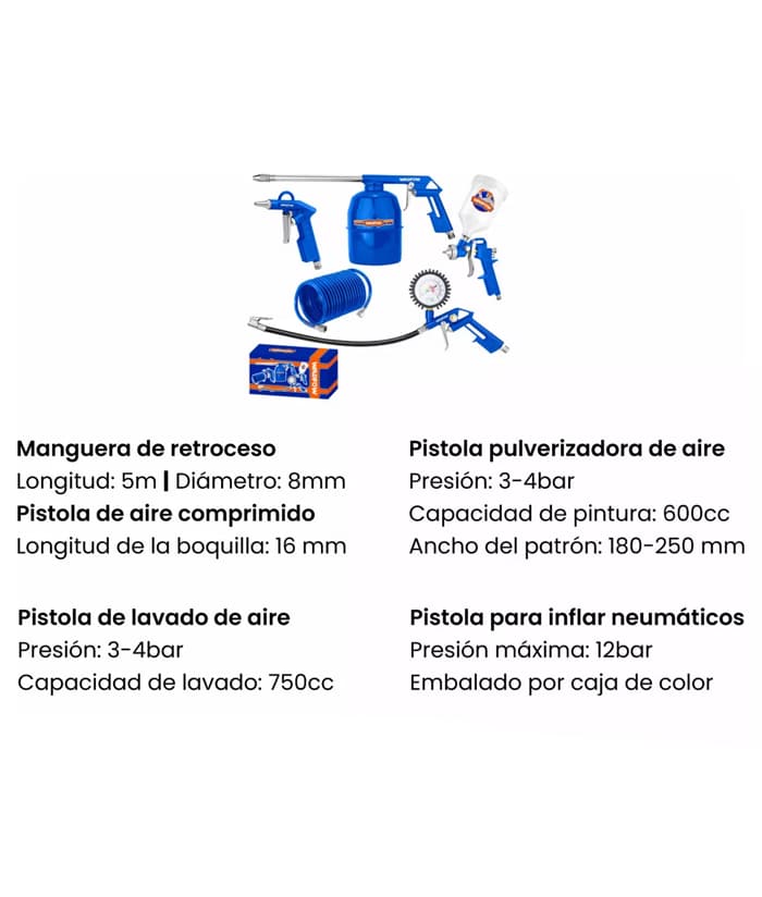 Juego Set Kit Herramientas Neumáticas x 5pzs Wadfow WAX1505 - Imagen 3