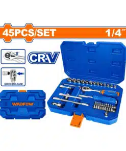 Juego Set Kit Llave Crique 1/4" + Tubos y Puntas x 45pzs Wadfow WST4D45
