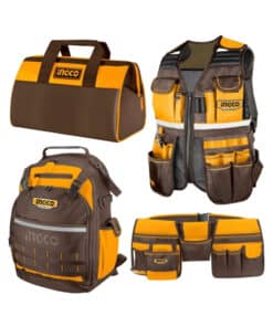 Combo Mochila Reforzada 15" x 7" x 18" HBP01028 + Chaleco Porta Herramientas Multiuso HTVT09028 + Bolso Super Select 13" 6 Bolsillos HTBG281328 + Cinturón 10 Bolsillos HTBP020328 Ingco Naranja/Amarillo COS230908