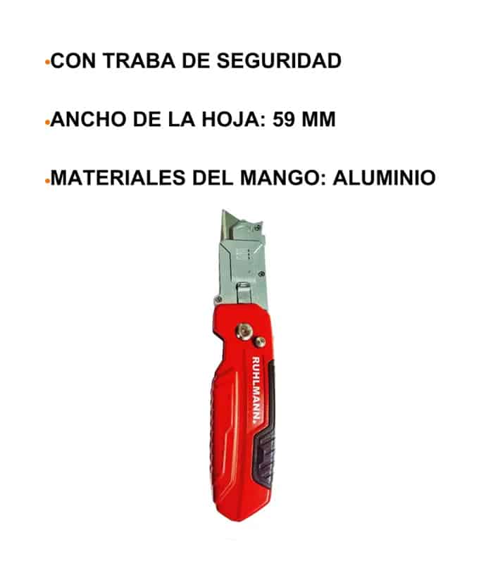 Cutter 2 En 1 Trapezoidal y Scraper Plegable 59mm de Aluminio Ruhlmann RU15001 - Imagen 2
