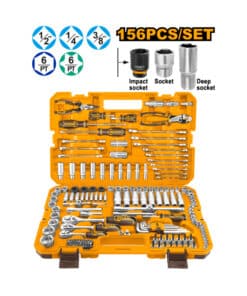 Juego Set Kit Maletín Caja con Tubos Bocallaves Herramientas x 156 Piezas Racing Ingco Naranja/Amarillo HKTHP21561