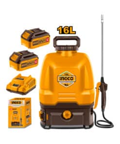 Mochila Fumigadora Pulverizadora a Batería Inalámbrica 16lts 5bar + 2 Baterías 4.0Ah Amper + Cargador Ingco Naranja/Amarillo CSPLI201644