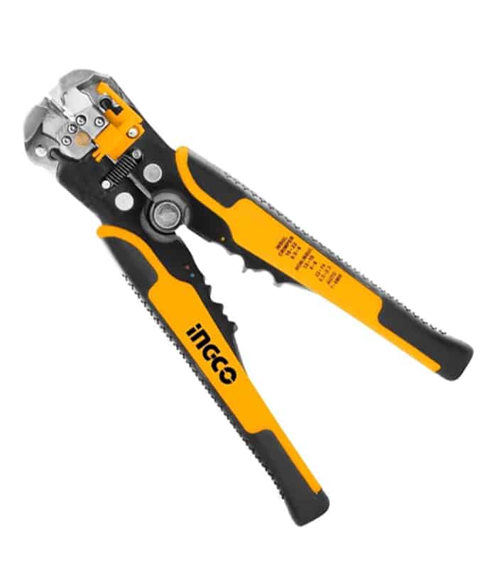 Pinza Pelacables Automática 210mm 8-1/4" Crimpeadora Con Detector de Voltaje 4 en 1 Ingco Naranja/Amarillo HWSP102429
