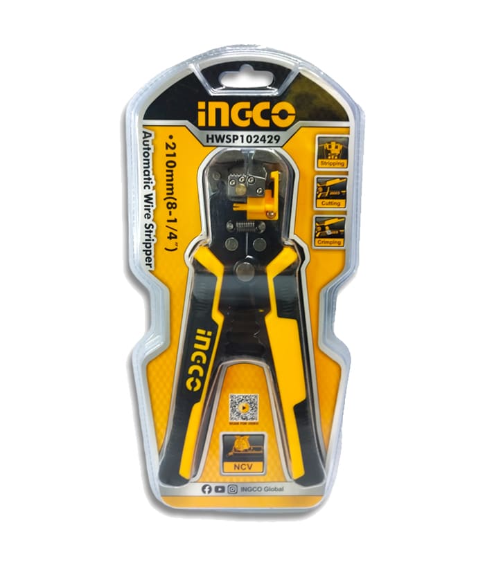 Pinza Pelacables Automática 210mm 8-1/4" Crimpeadora Con Detector de Voltaje 4 en 1 Ingco Naranja/Amarillo HWSP102429 - Imagen 2