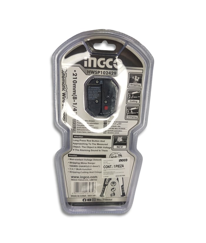 Pinza Pelacables Automática 210mm 8-1/4" Crimpeadora Con Detector de Voltaje 4 en 1 Ingco Naranja/Amarillo HWSP102429 - Imagen 4