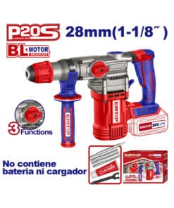 Rotomartillo a Batería Inalámbrico 20V 3 Funciones SDS-Plus 4.5 Joules Motor Brushless Emtop Rojo/Azul ELRH20288