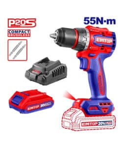 Combo Taladro Atornillador A Batería Inalámbrico Profesional Motor Brushless Sin Carbones Compacto 55Nm Emtop ECDL205581
