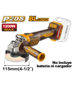 Amoladora Angular a Batería Inalámbrica 115mm 20V 1200W Brushless Motor Ingco Naranja/Amarillo CAGLI221153