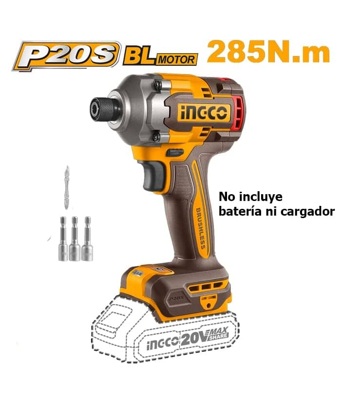 Atornillador de Impacto Inalámbrica a Batería 285Nm Brushless 20V Ingco Naranja/Amarillo CIRLI20281