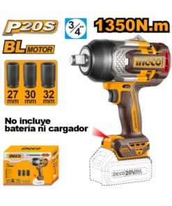 Llave Pistola de Impacto a Batería Inalámbrica Encastre 3/4″ 1350 Nm 20V Motor Brushless Ingco Naranja/Amarillo CIWLI201351