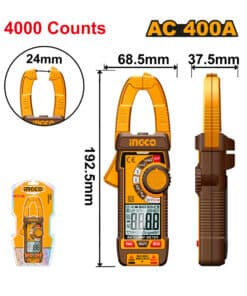 Pinza Amperométrica Digital AC 400A Amper 600V Ingco Naranja/Amarillo DCM62001