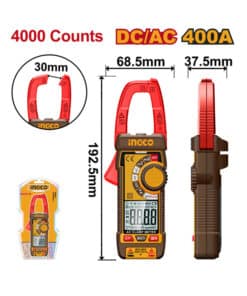 Pinza Amperométrica Digital AC/DC 400A Amper 600V Ingco Naranja/Amarillo DCM62002
